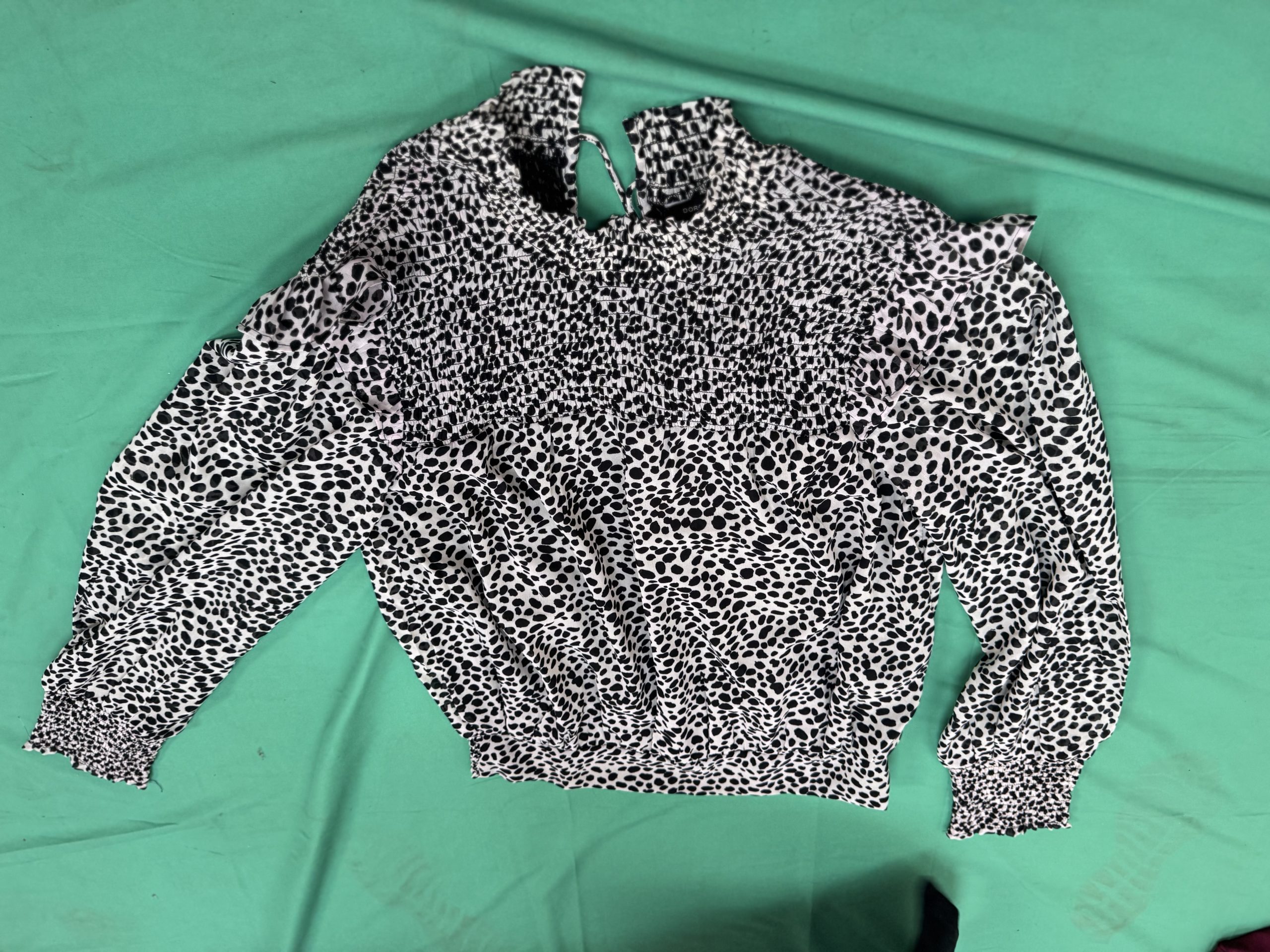 Dorothy Perkins Smocked Blouse Size 18 Monochrome Animal Print Long Sleeve Top - Image 4
