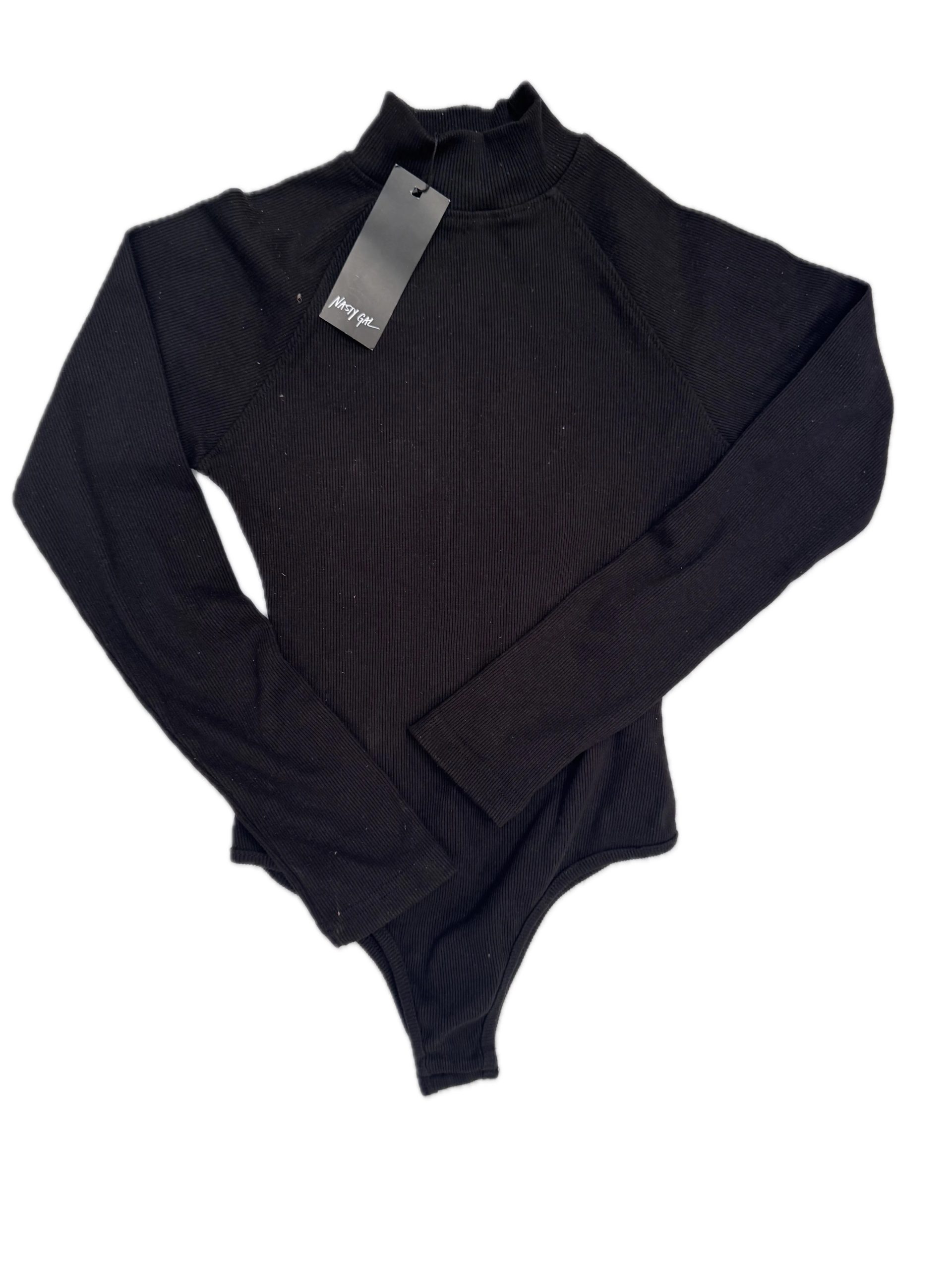 Nasty Gal High Neck Ribbed Bodysuit Black UK 8 Long Sleeve New with Tags - Image 3